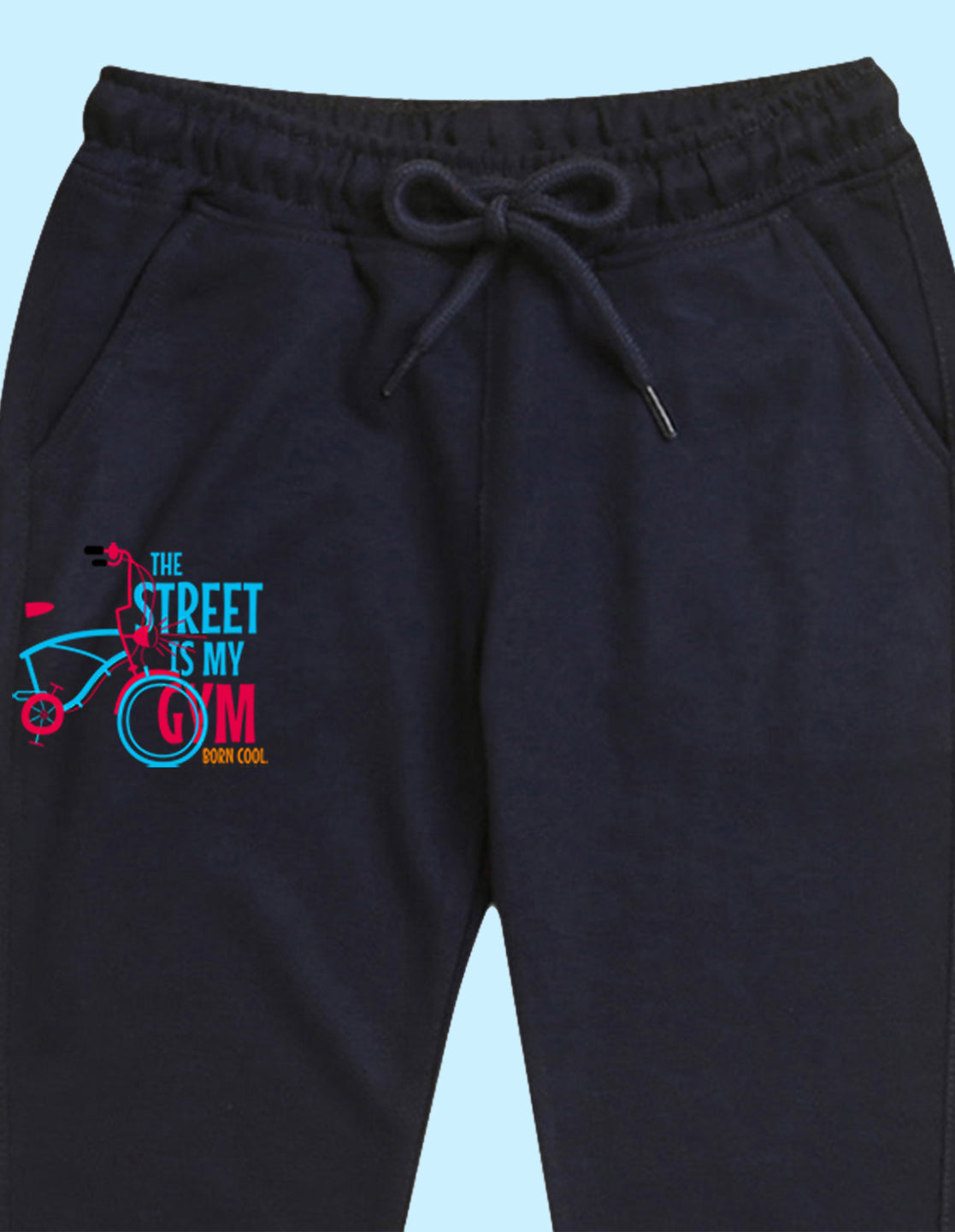 Navy blue cartoon printed kids unisex treck pants