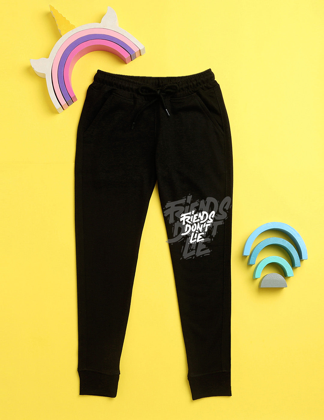 Black text printed kids unisex treck pants