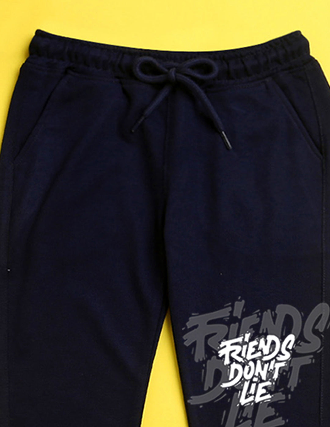 Navy blue text printed kids unisex treck pants