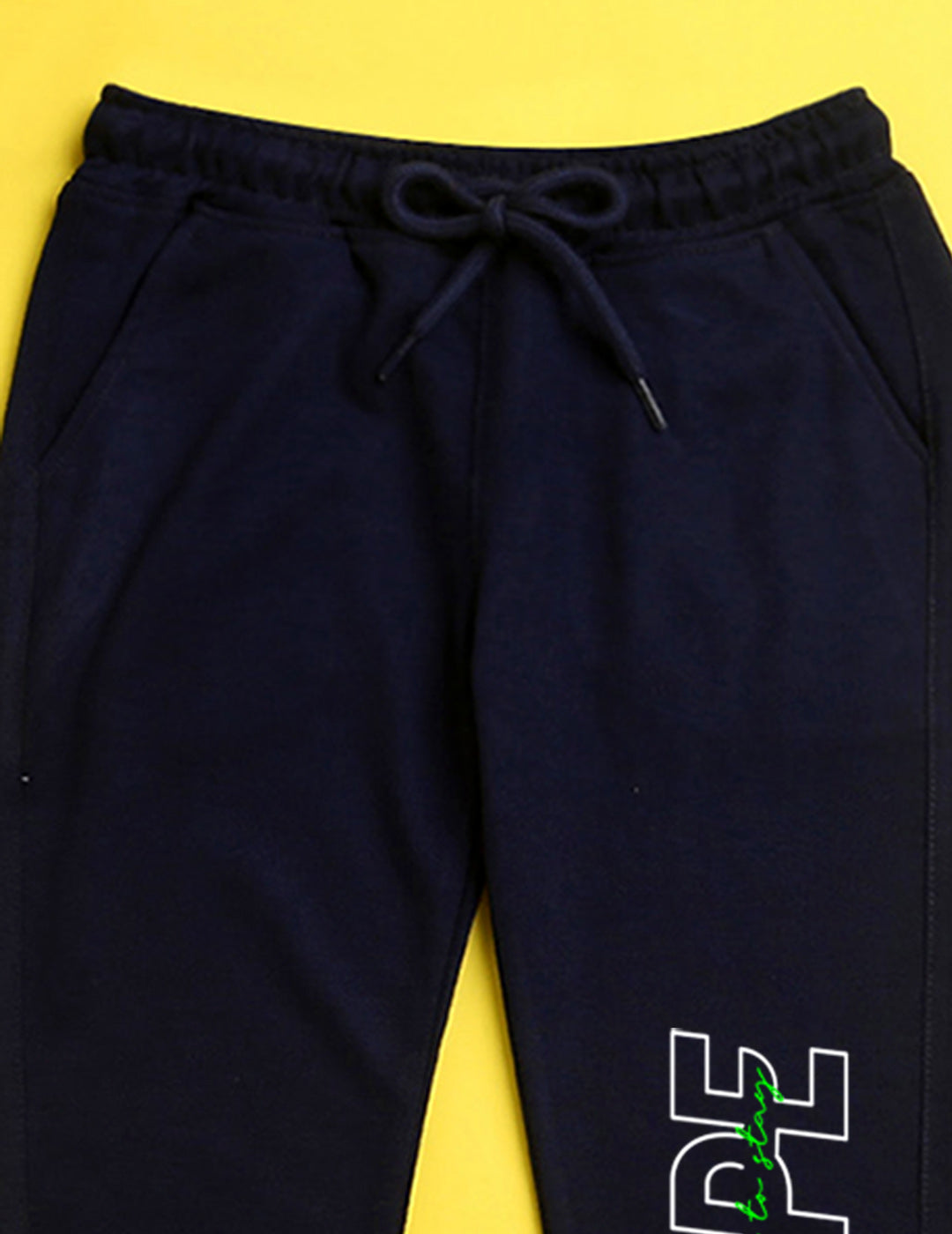 Navy blue text printed kids unisex treck pants