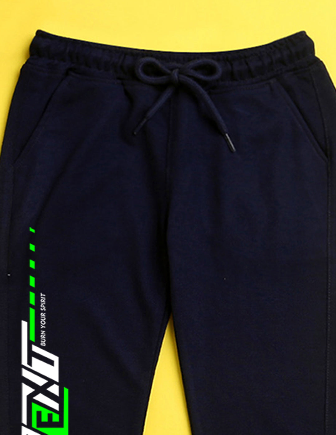 Navy blue text printed kids unisex treck pants