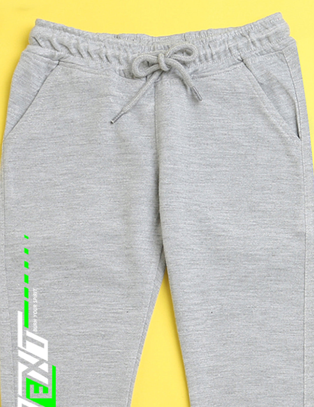 Grey text printed kids unisex treck pants