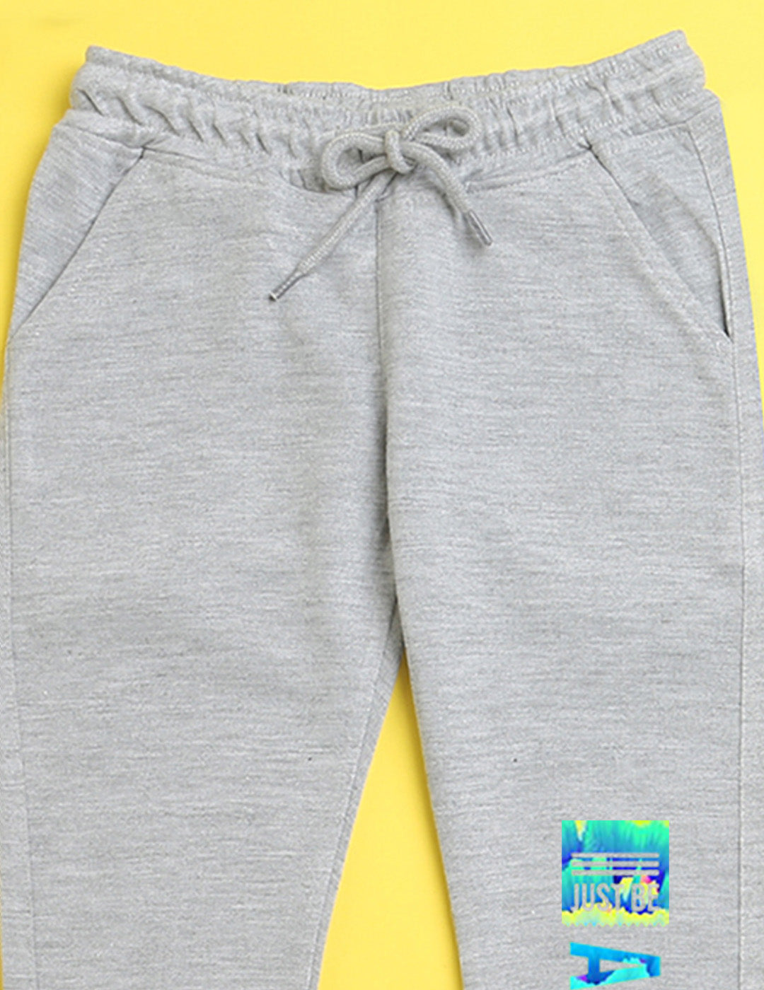 Grey text printed kids unisex treck pants