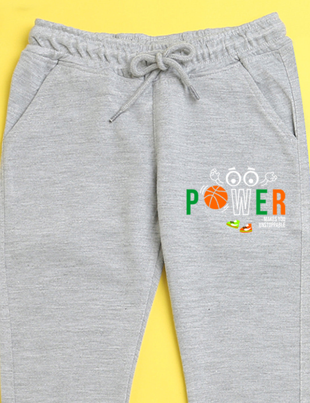 Grey text printed kids unisex treck pants