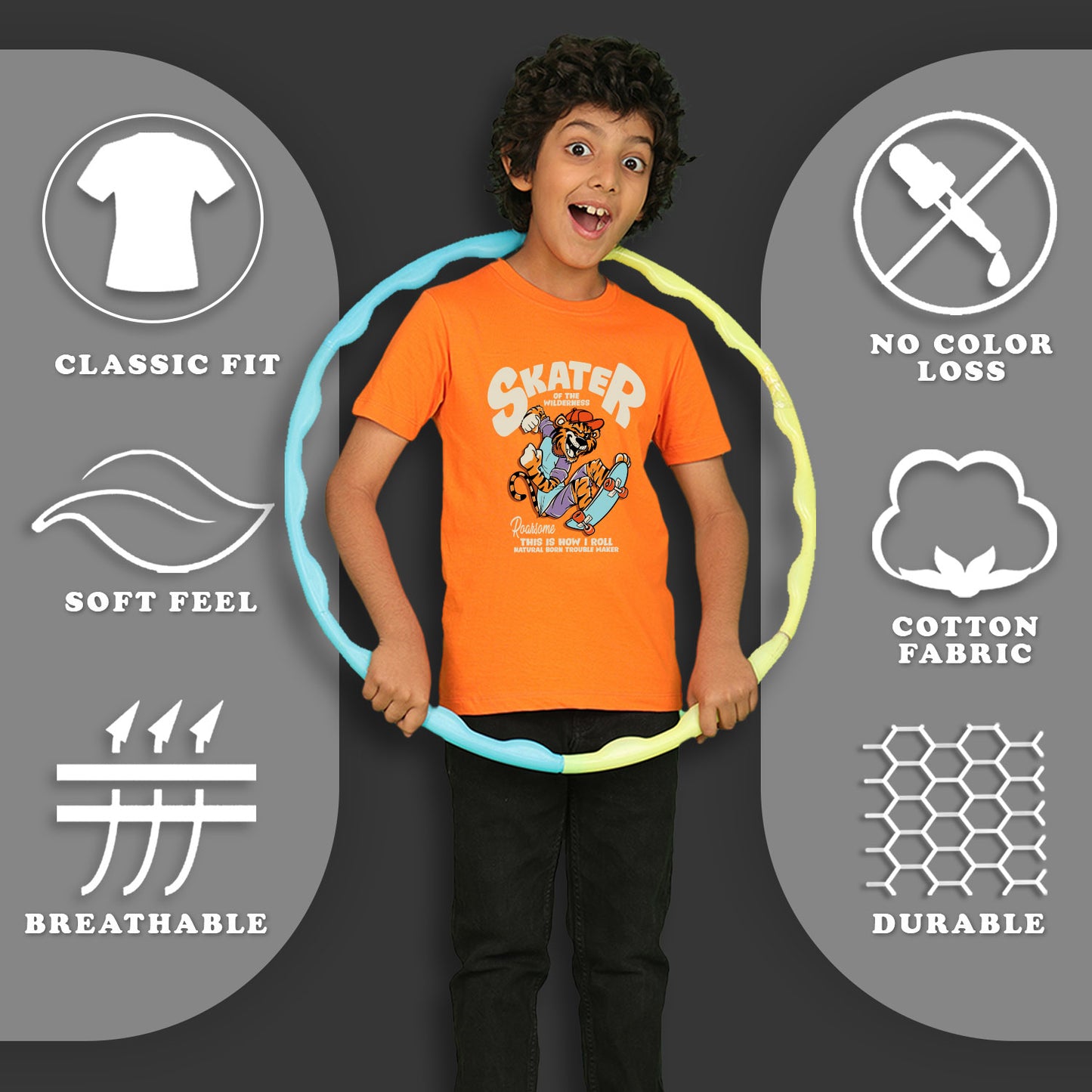 NUSYL Boys Navy Blue & Hot Pink & Orange Skater Text Printed Half Sleeves T-shirt - Pack of 3