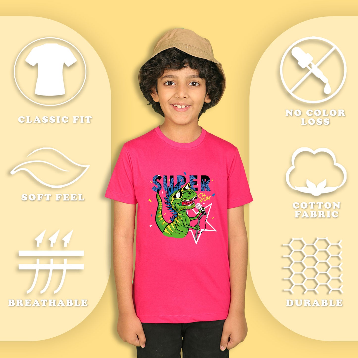 NUSYL Boys Hot Pink & Royal Blue & Orange Dinosaur Printed Half Sleeves T-shirt - Pack of 3