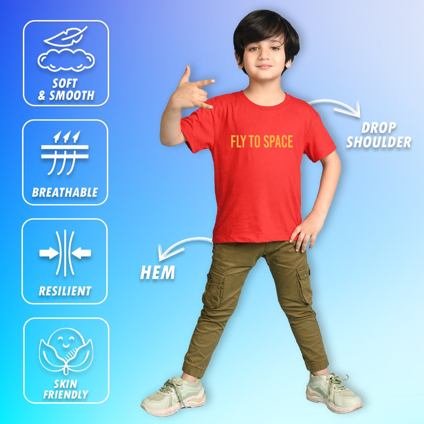 Nusyl Boys Red Astronaut & Text Printed Short Sleeve Oversized T-Shirt
