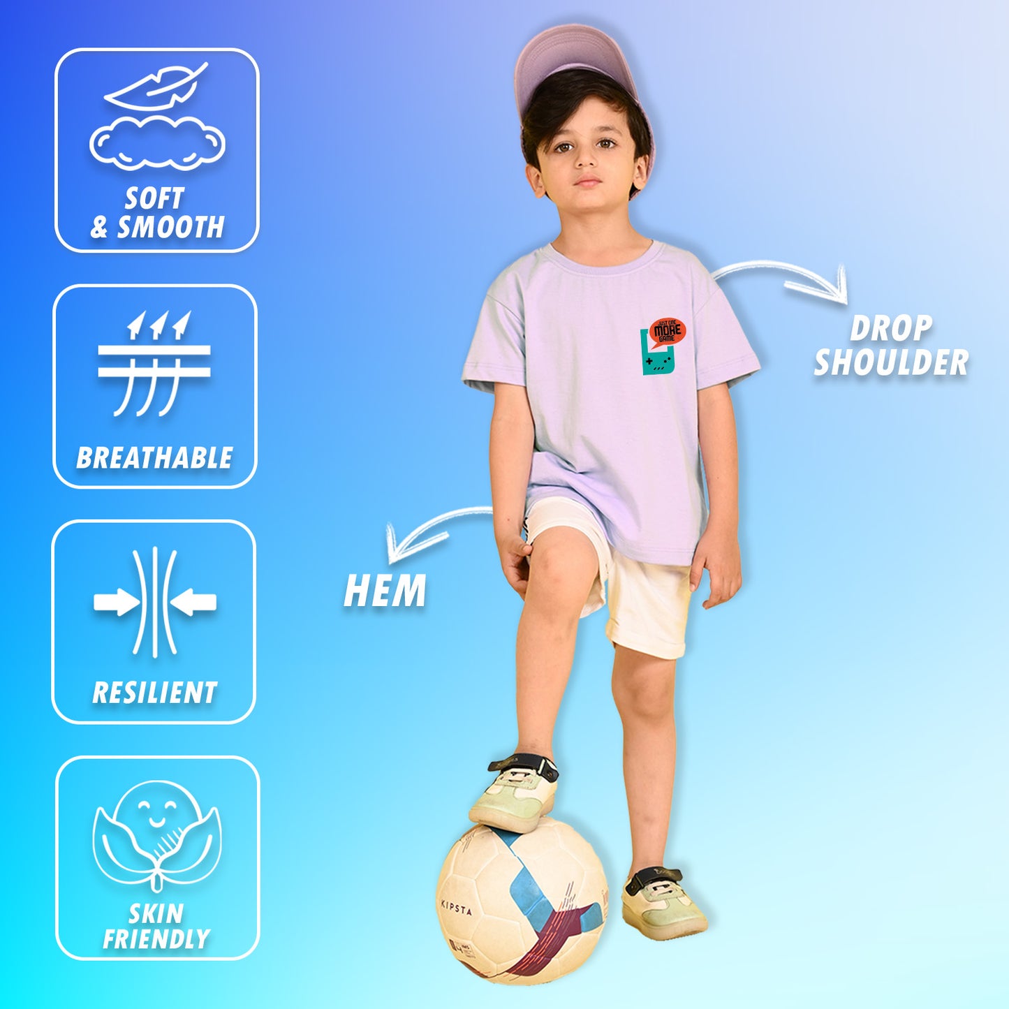 Nusyl Boys Lilac Just One More Game Text Printed Short Sleeve Oversized T-Shirt