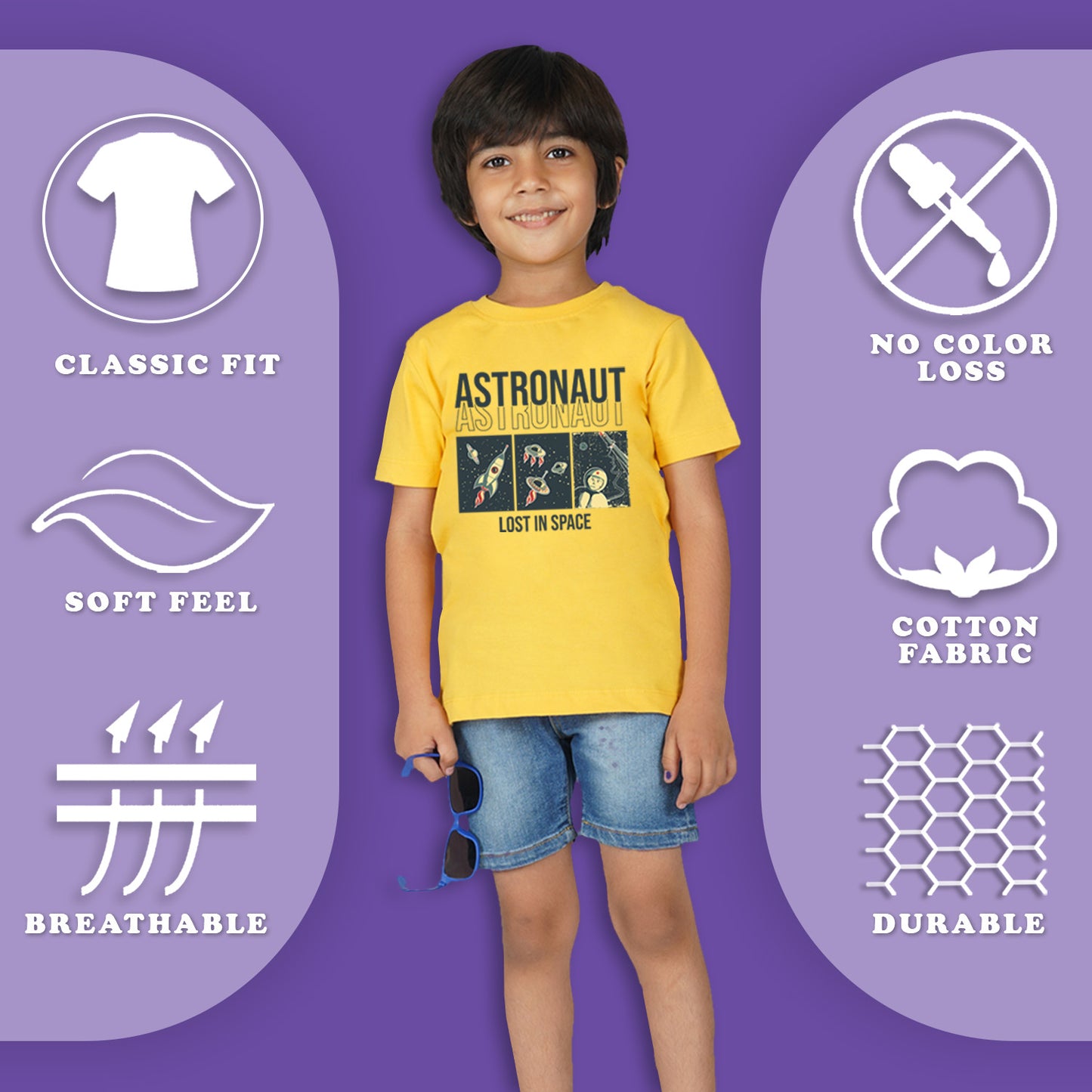 NUSYL Boys Red & Yellow & White Text & Graphic Printed Half Sleeves T-shirt - Pack of 3