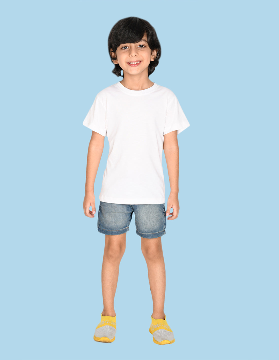 NUSYL Boys White Bio Washed Cotton Short Sleeve Solid T-shirt