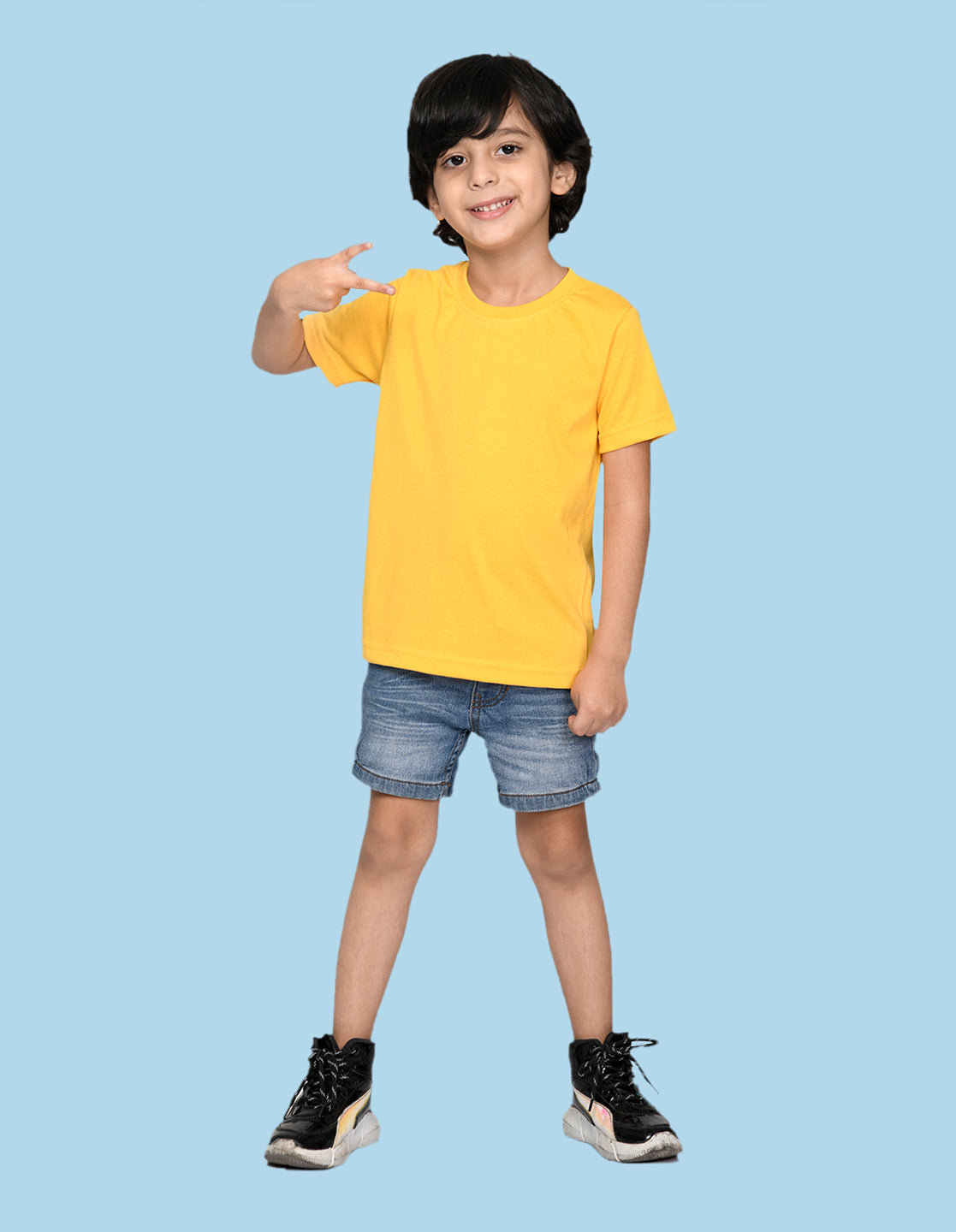NUSYL Boys Yellow Bio Washed Cotton Short Sleeve Solid T-shirt