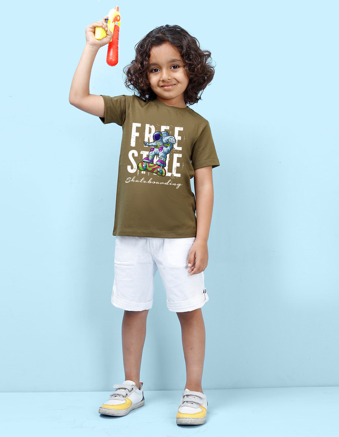 Nusyl Free Style Printed Olive Colour T-shirts