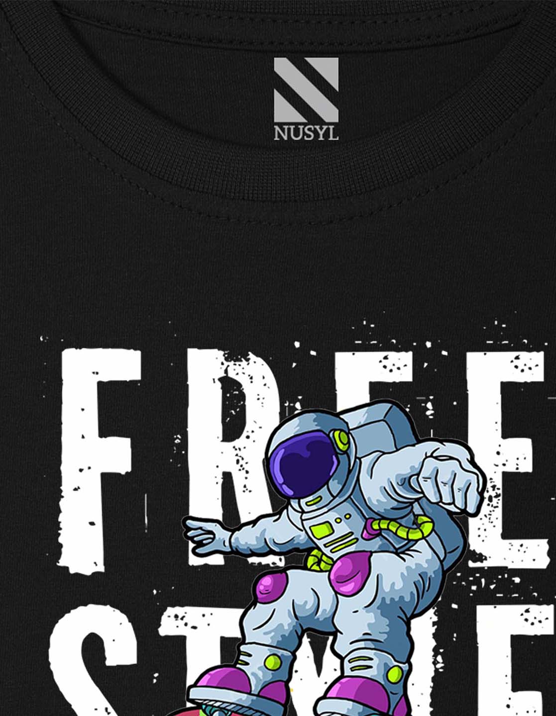 Nusyl Boys Black Free style Printed t-shirt
