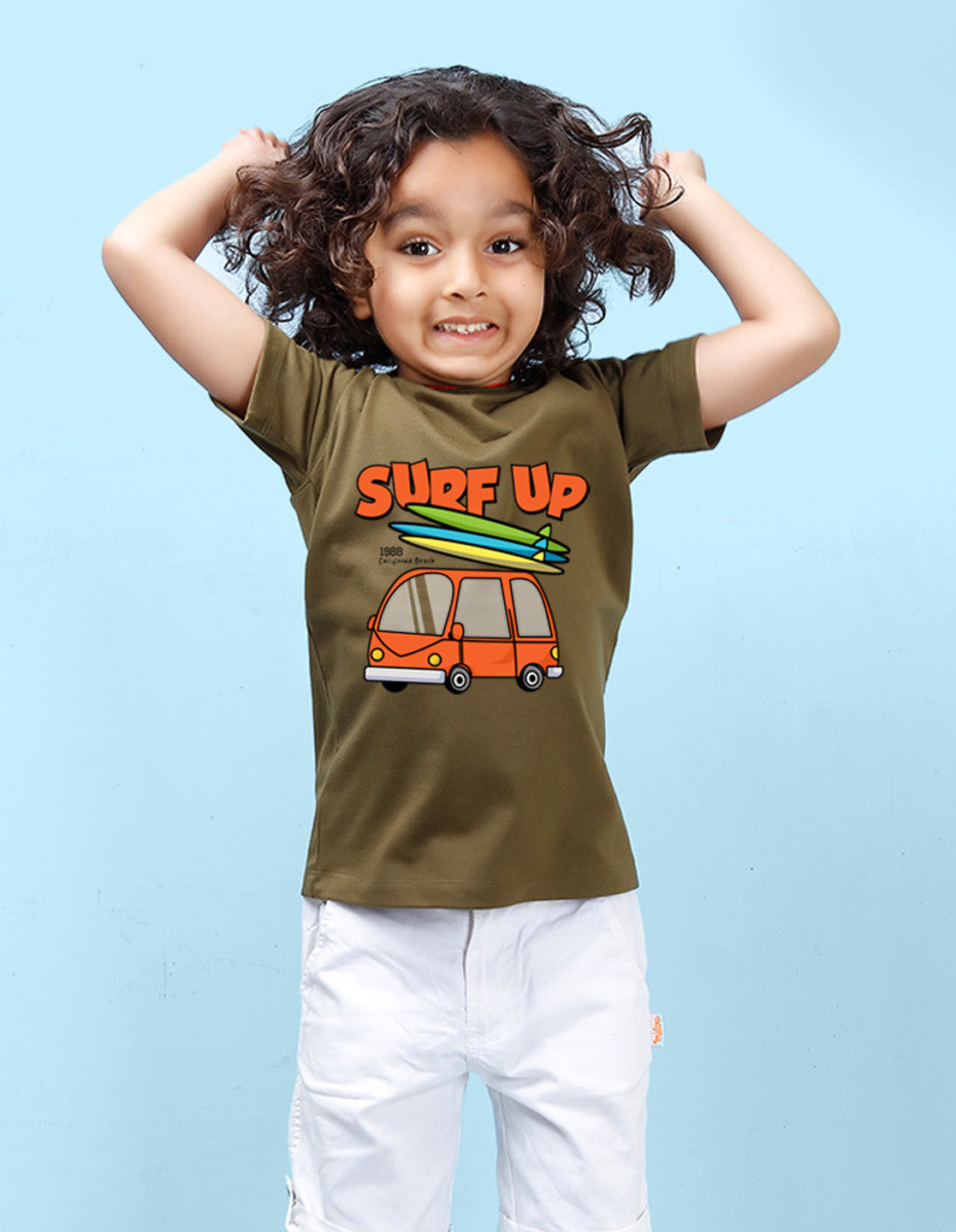 Nusyl Surf up Printed Olive Colour T-shirts