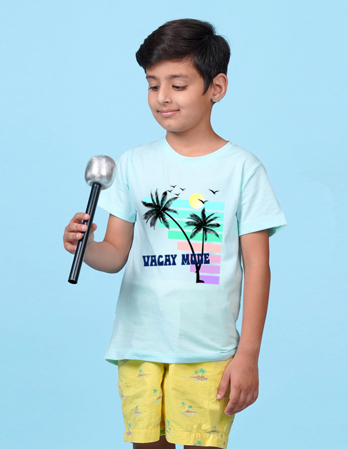 Nusyl Vacay mode Printed Powder Blue Colour T-shirts