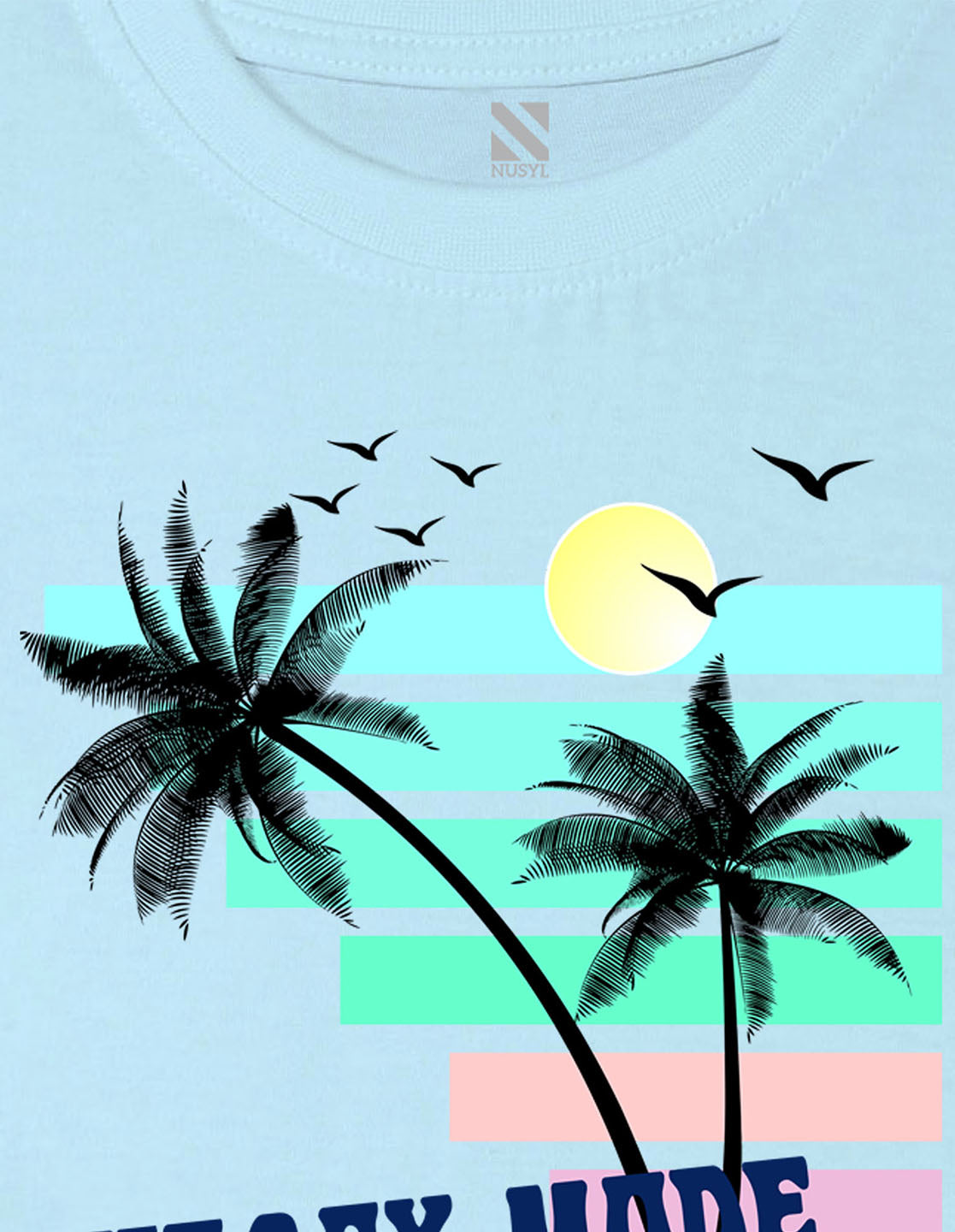 Nusyl Vacay mode Printed Powder Blue Colour T-shirts