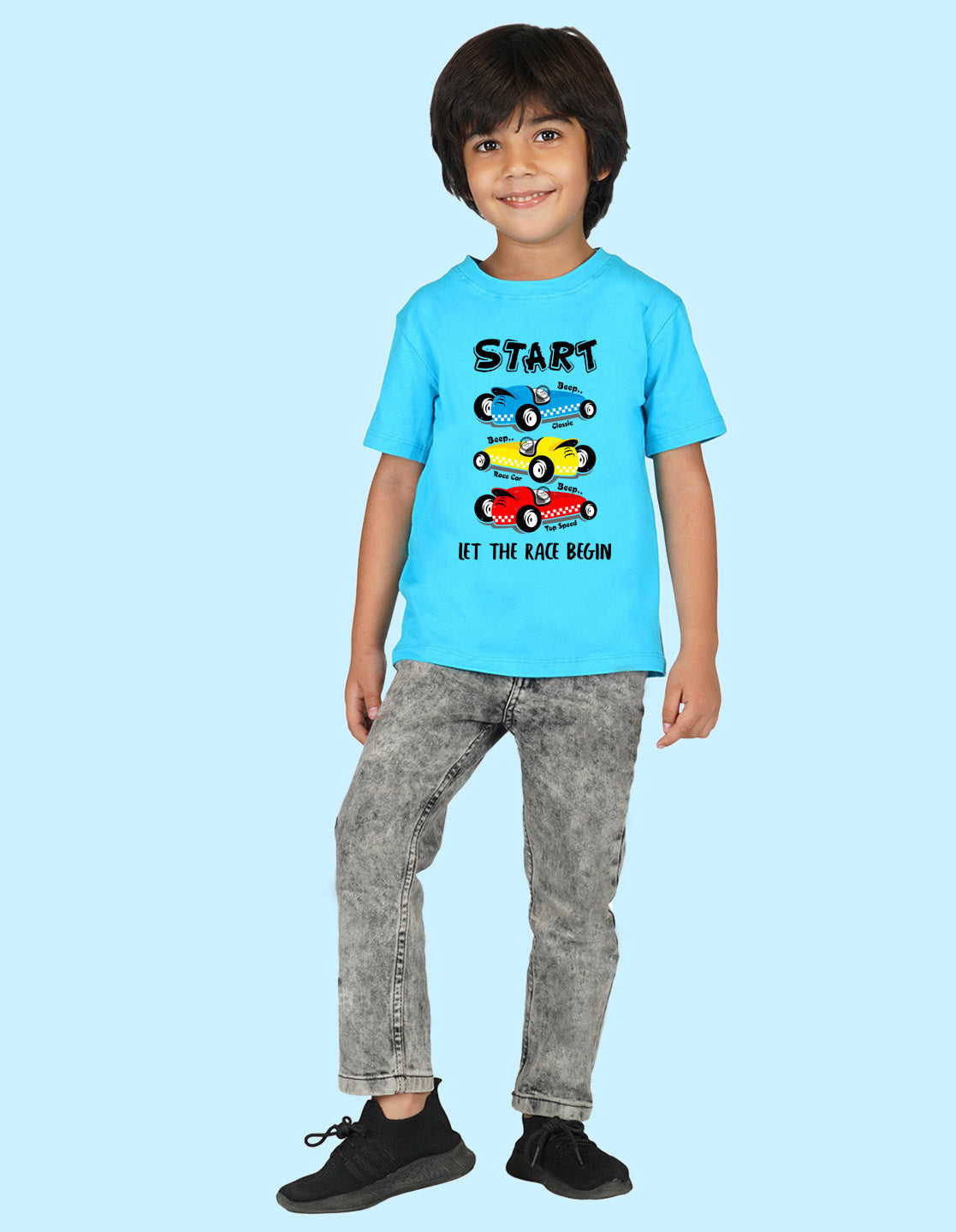 Nusyl Boys Sky Blue Car Printed t-shirt