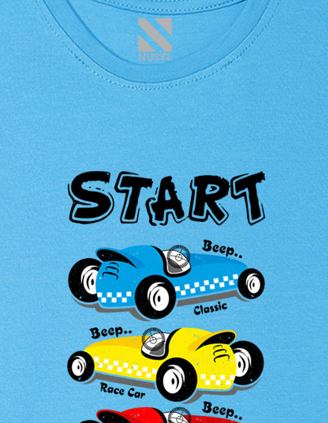 Nusyl Boys Sky Blue Car Printed t-shirt
