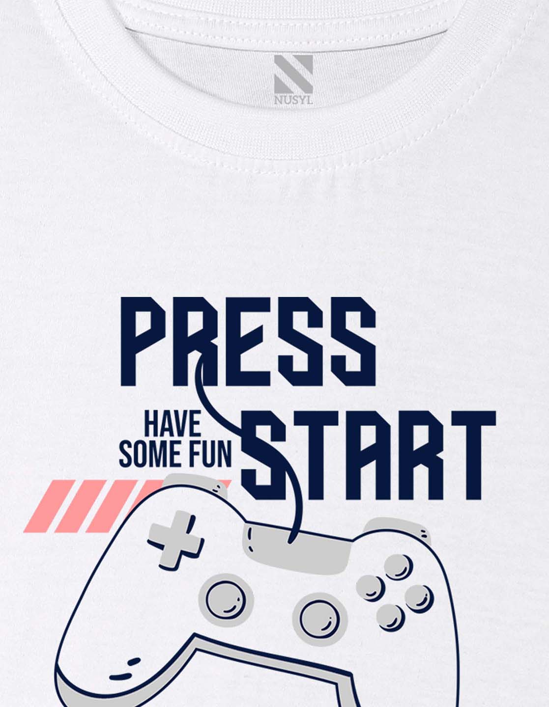 Nusyl Boys White Press start Printed t-shirt