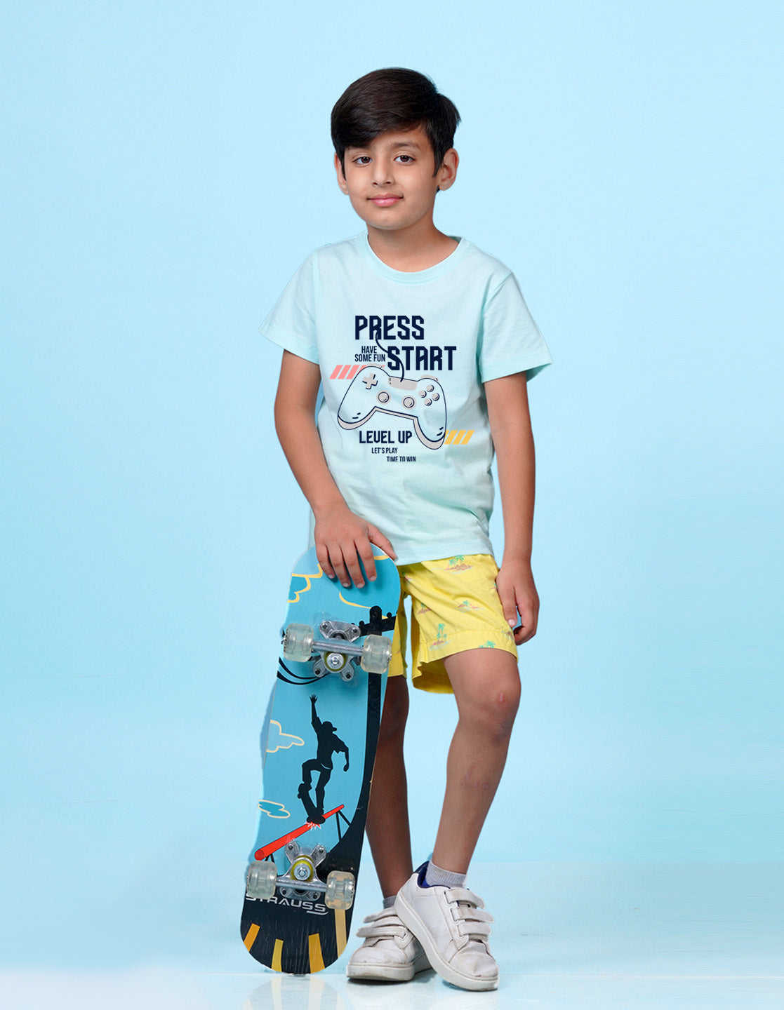Nusyl Press start Printed Powder Blue Colour T-shirts