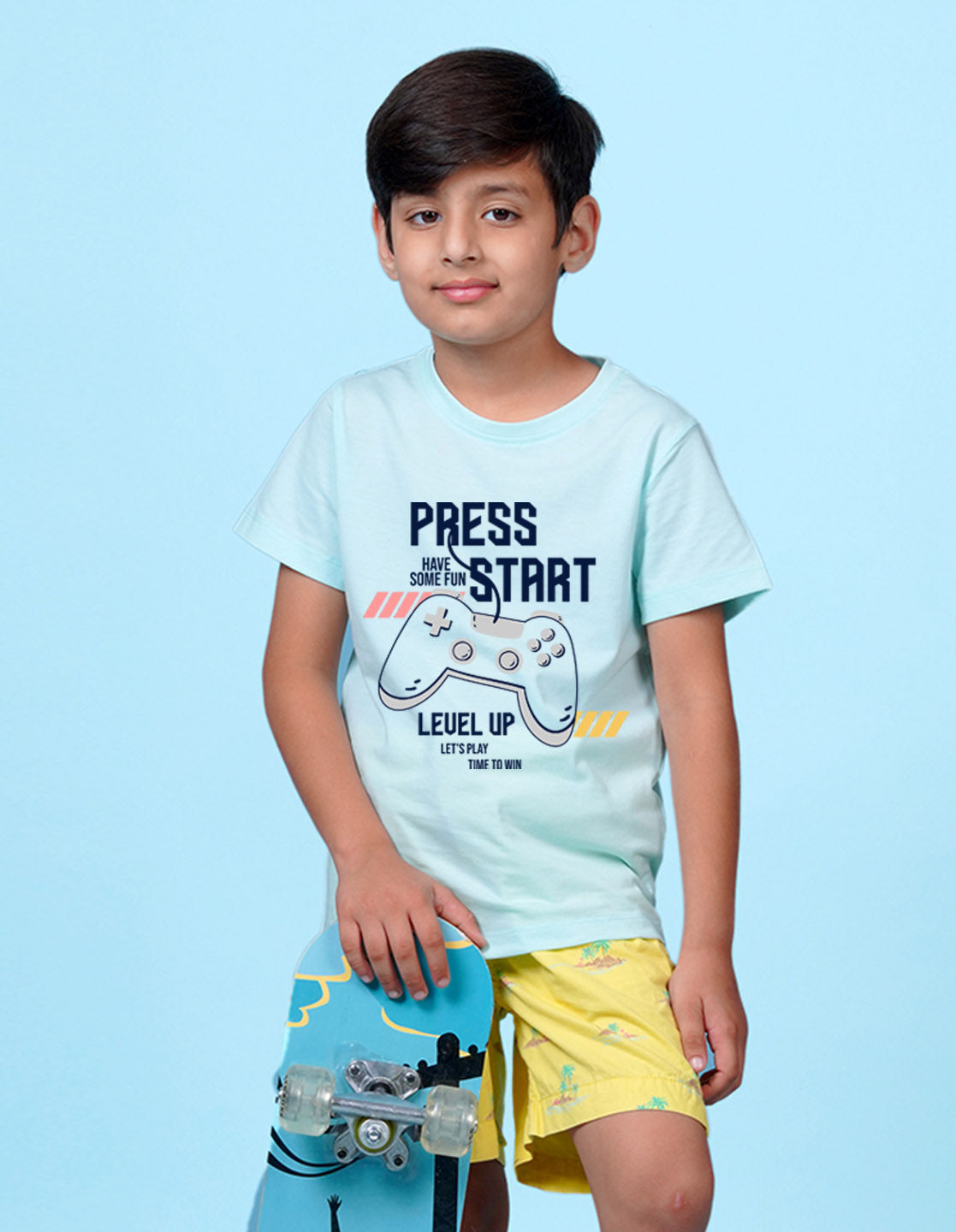 Nusyl Press start Printed Powder Blue Colour T-shirts