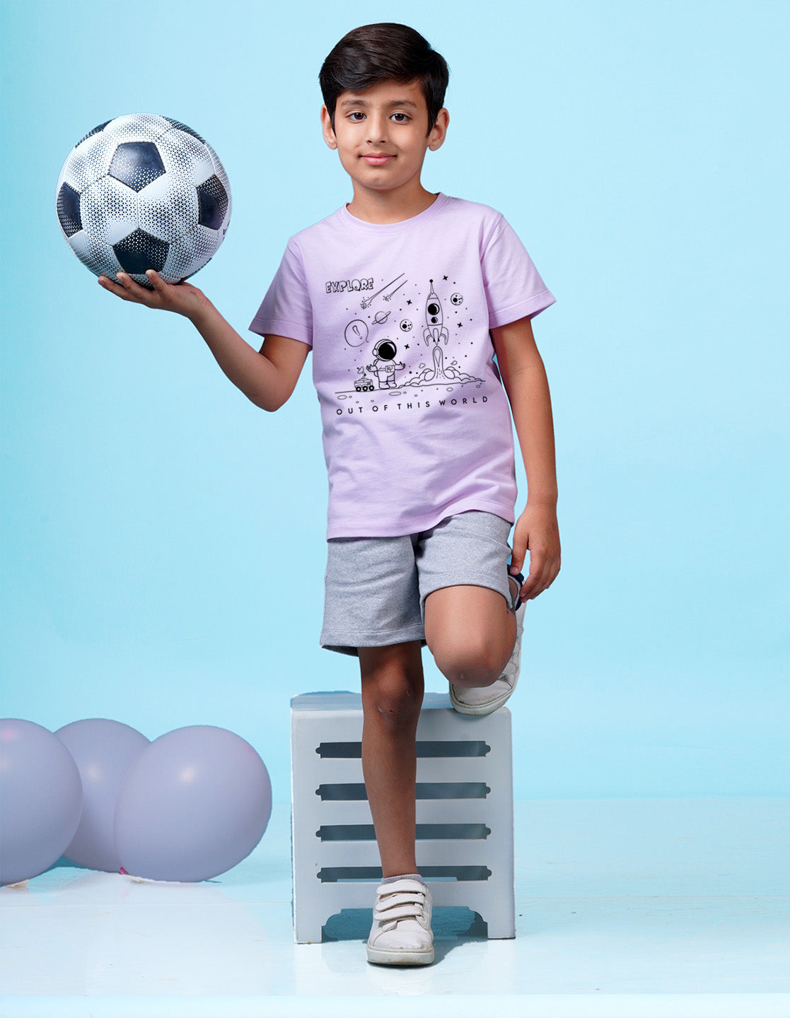 Nusyl Space Printed Lilac Colour T-shirts
