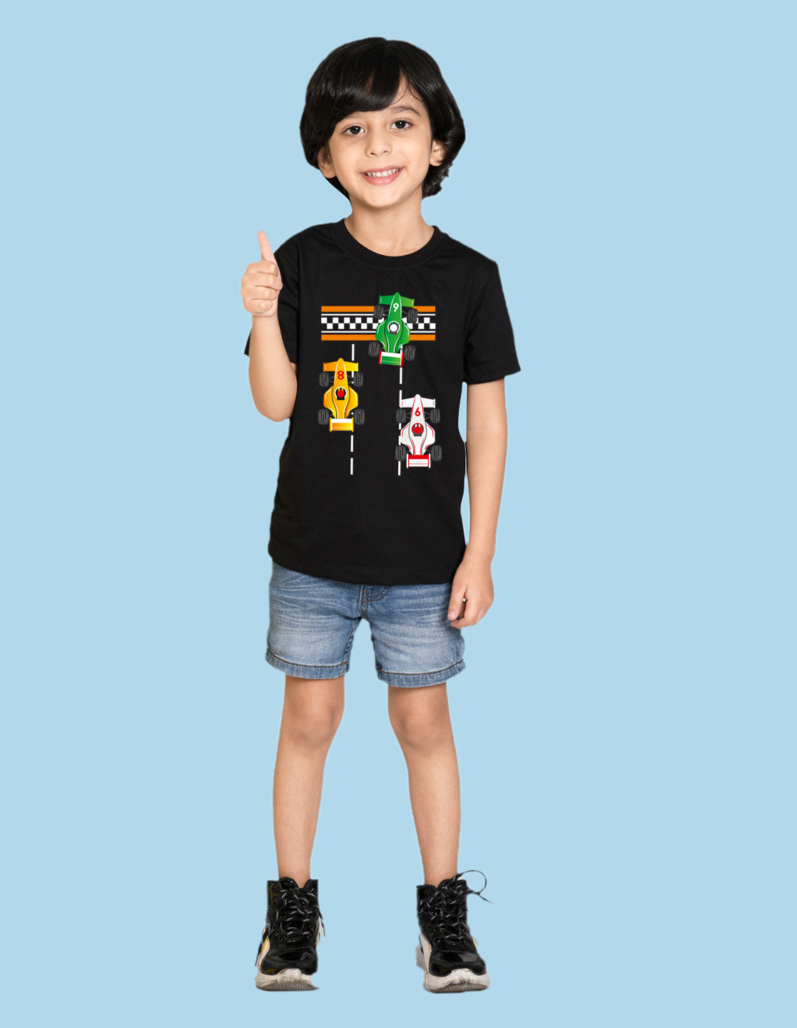 Nusyl cars printed Black Biowashed Cotton Half T-shirt T-shirt