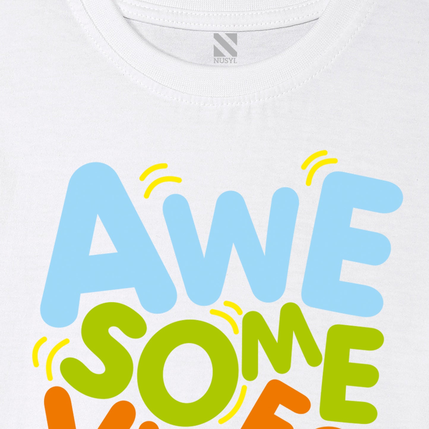 Nusyl Awesome Vibes White Biowashed Cotton Half T-shirt T-shirt