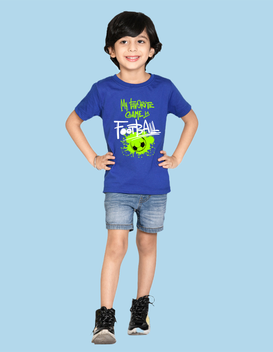 Nusyl Football Royal blue Biowashed Cotton Half T-shirt