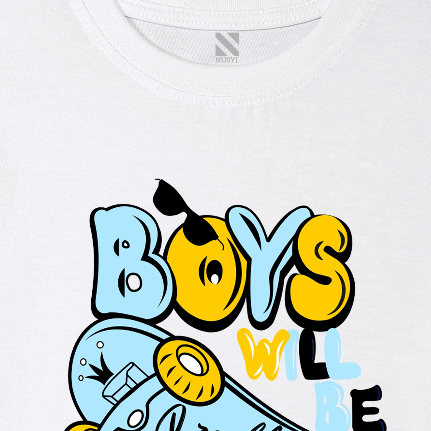Nusyl Skateboard & Boys will be boys text printed White Biowashed Cotton Half T-shirt T-shirt