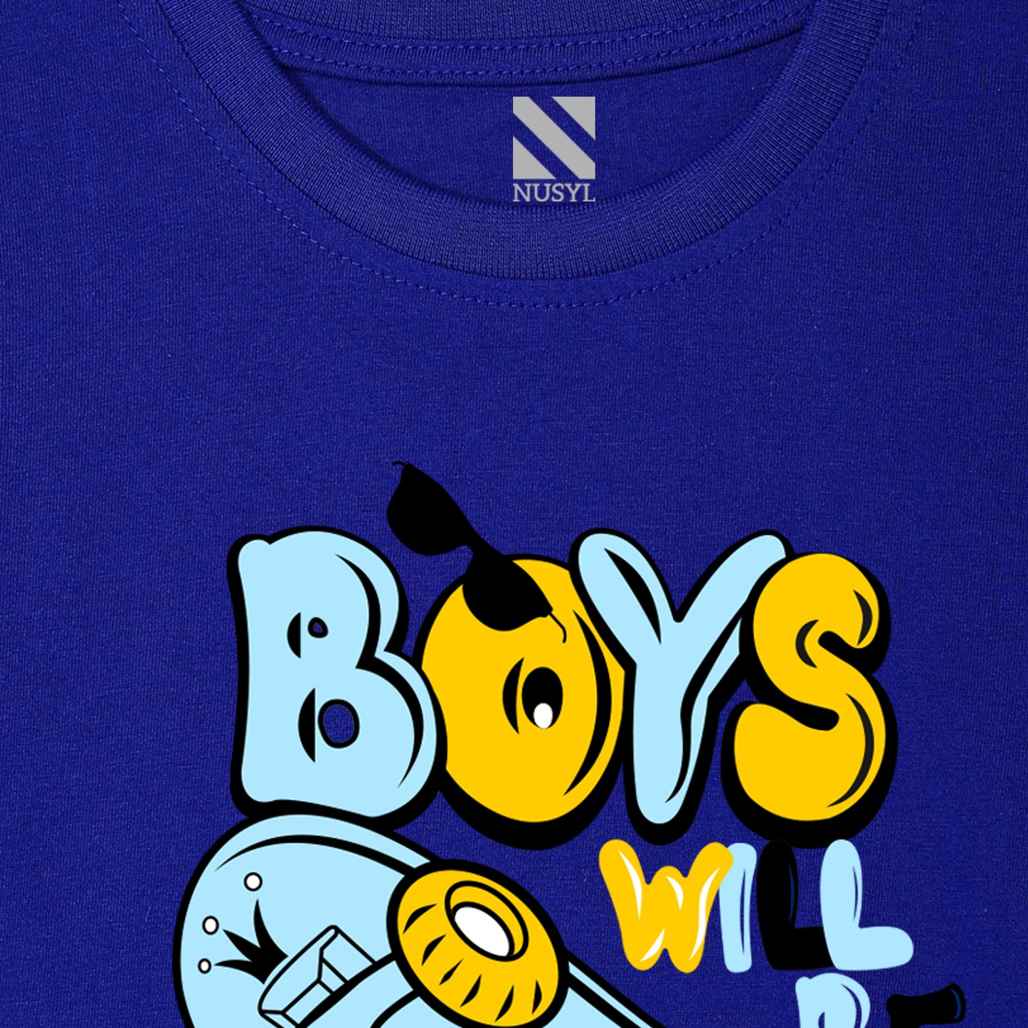 Nusyl Skateboard & Boys will be boys text printed Royal blue Biowashed Cotton Half T-shirt