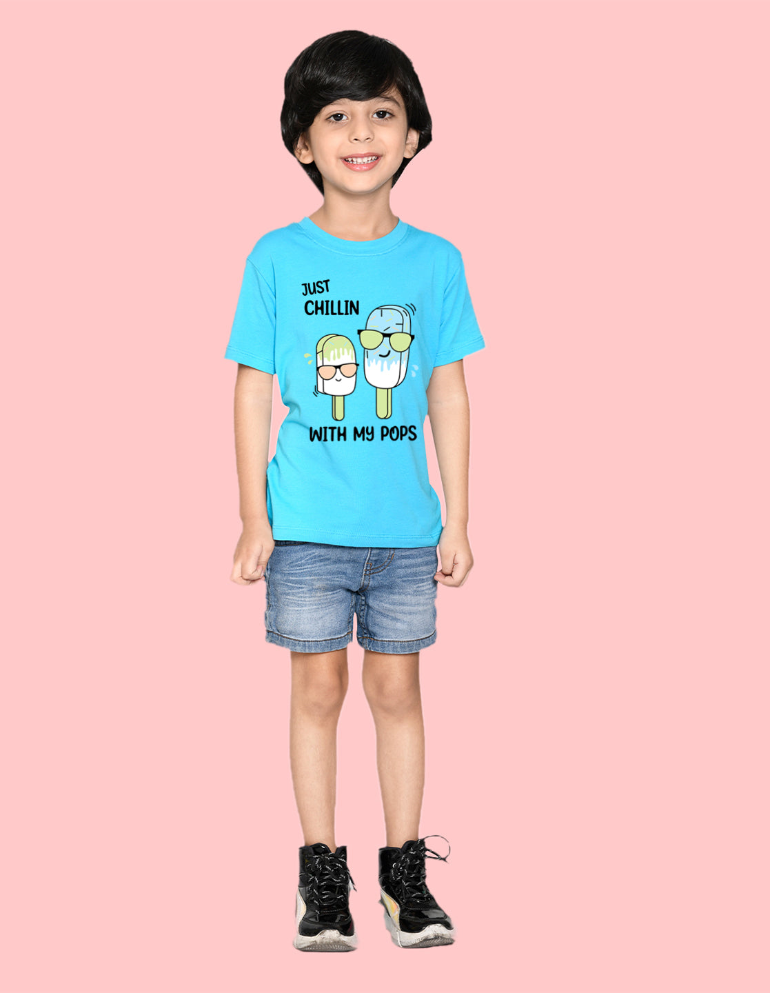 Nusyl Icecream & Just Chilling Text Printed Sky blue Biowashed Cotton Half T-shirt