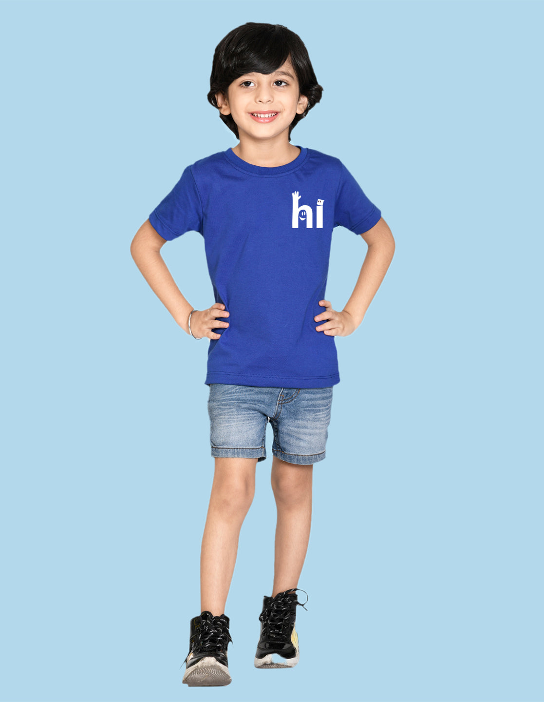 Nusyl Hi Printed Royal blue Biowashed Cotton Half T-shirt