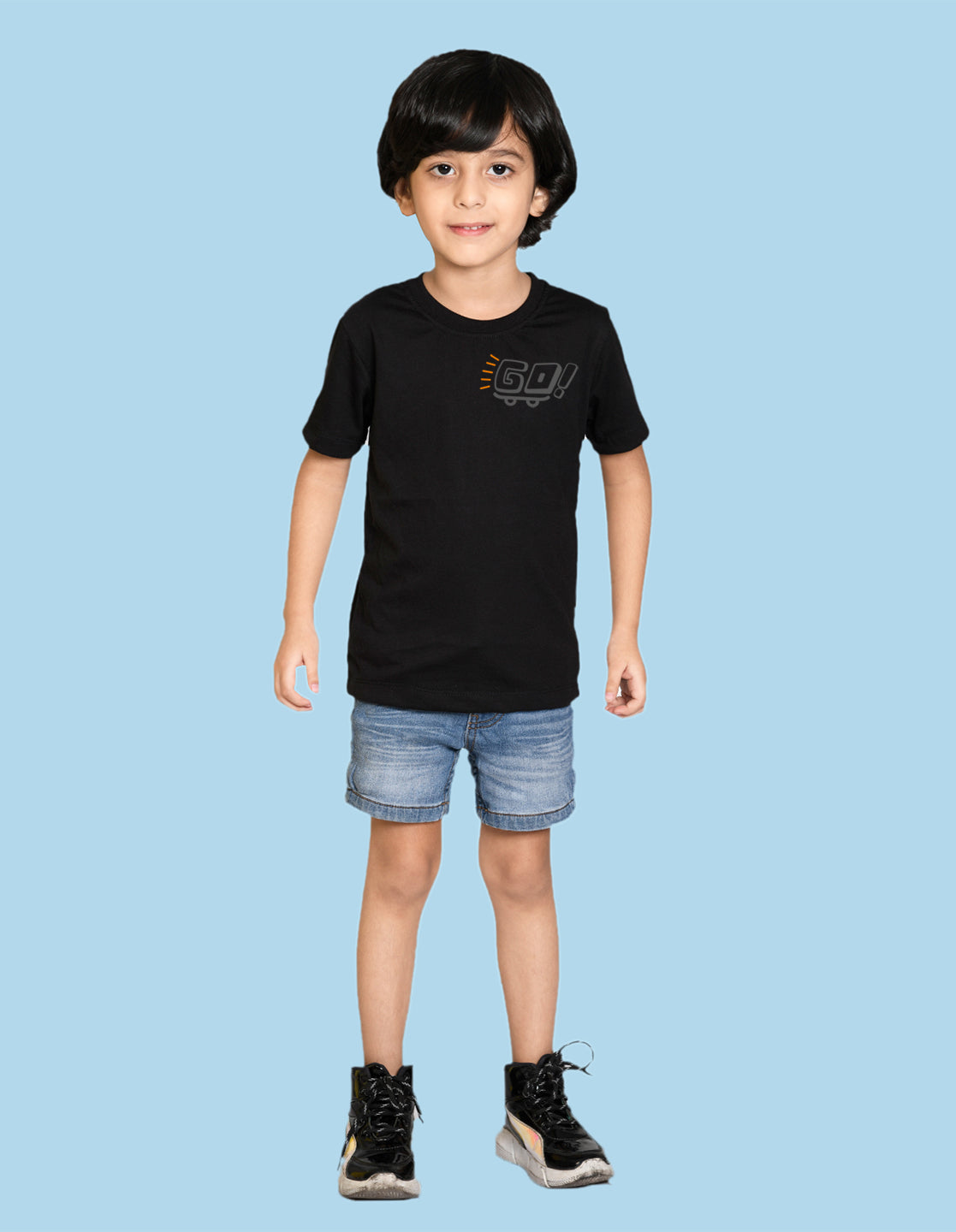 Nusyl Go Printed Black Biowashed Cotton Half T-shirt T-shirt