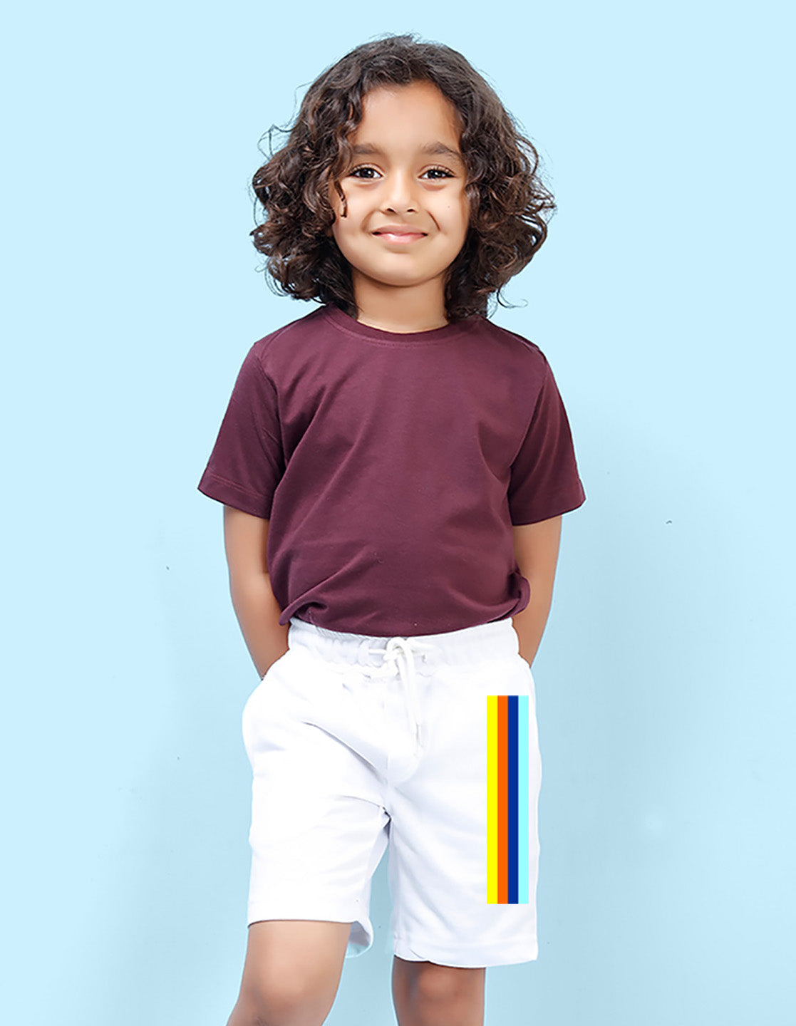 Nusyl colourful lines Printed White Boys Shorts