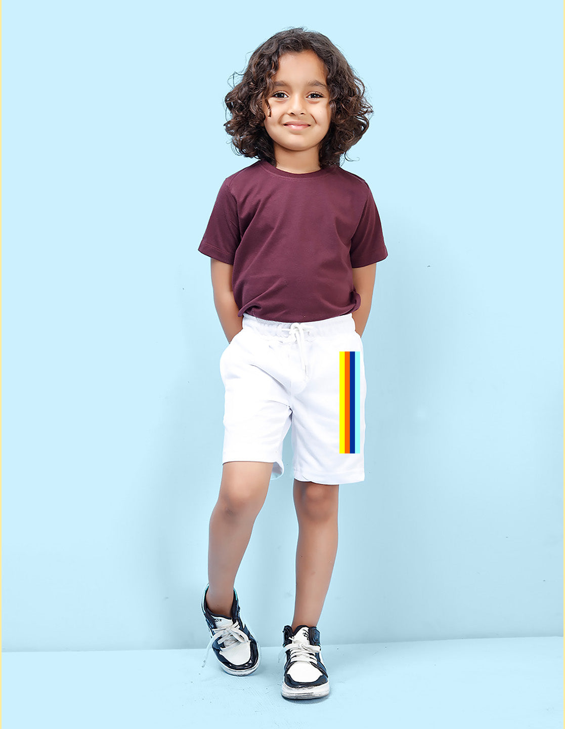 Nusyl colourful lines Printed White Boys Shorts