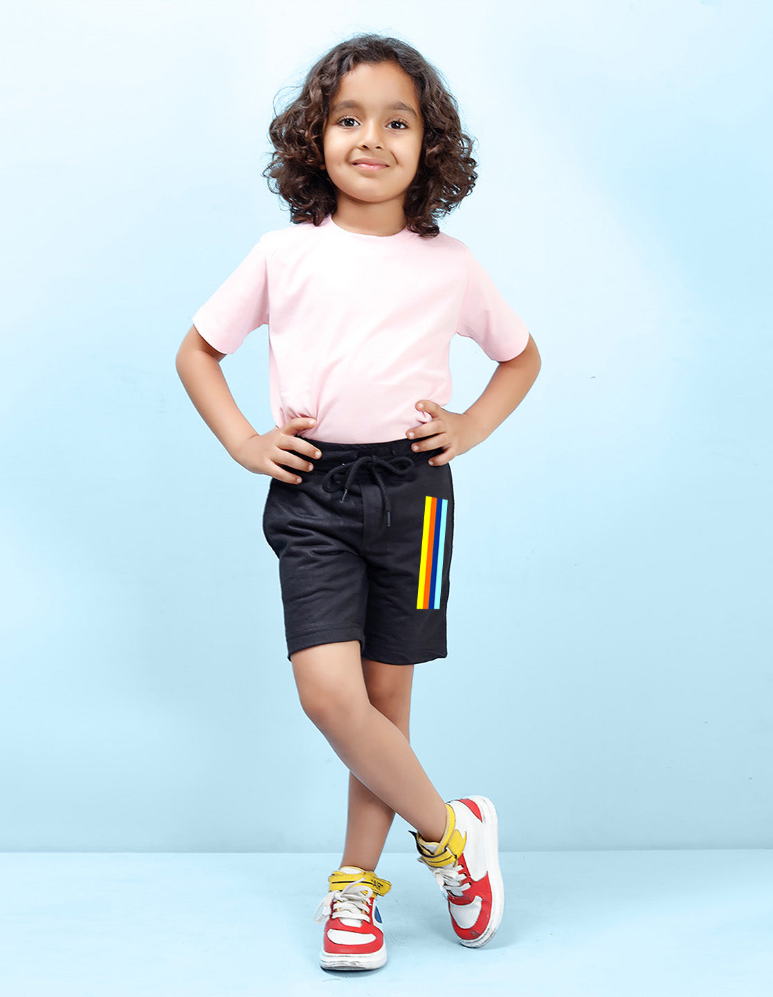 Nusyl colourful lines Printed Black Boys Shorts