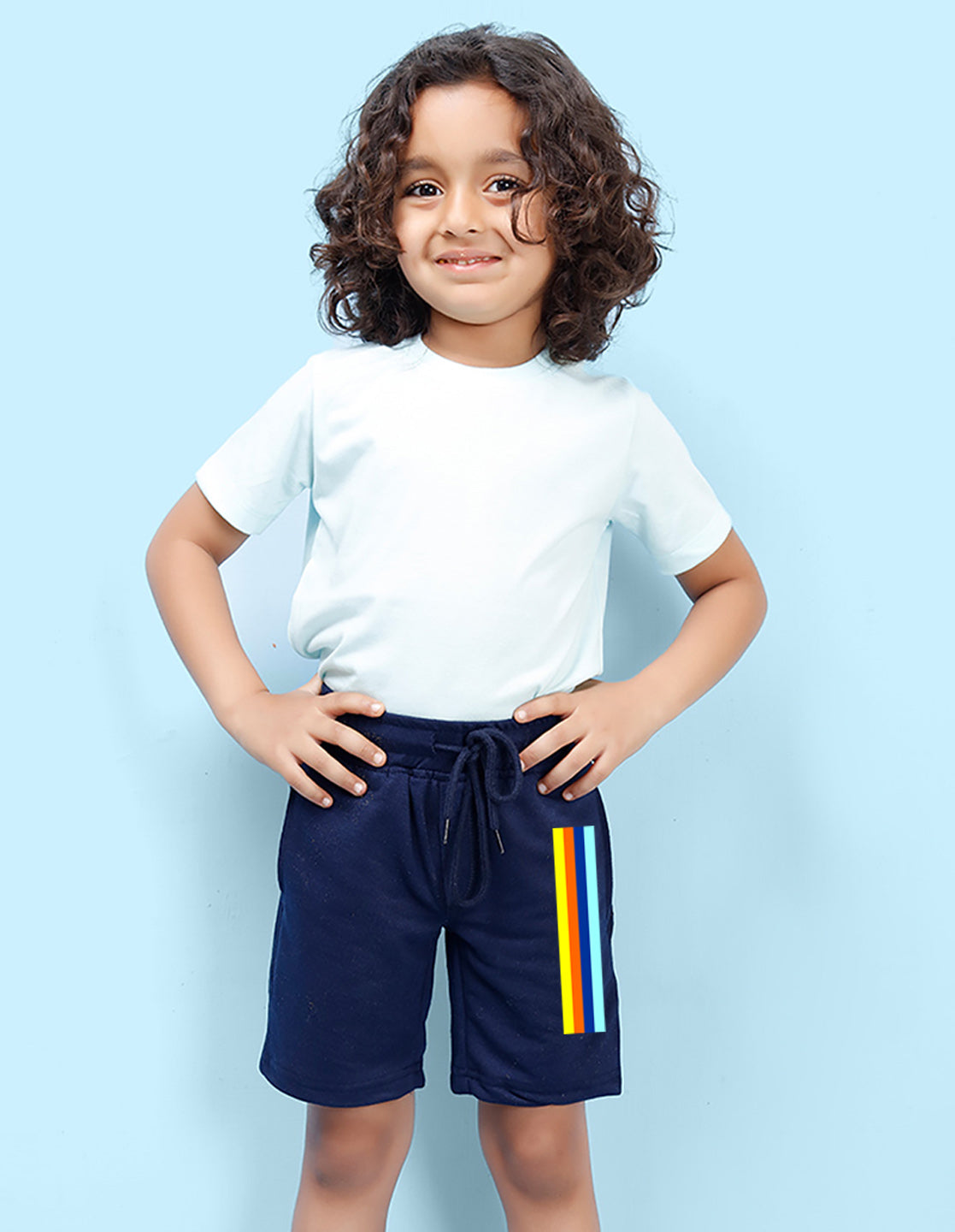 Nusyl colourful lines Printed Navy Blue Boys Shorts