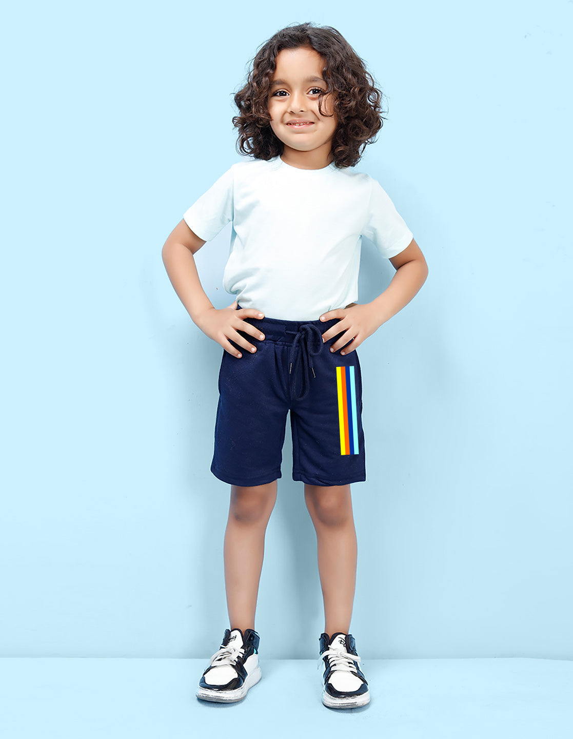 Nusyl colourful lines Printed Navy Blue Boys Shorts