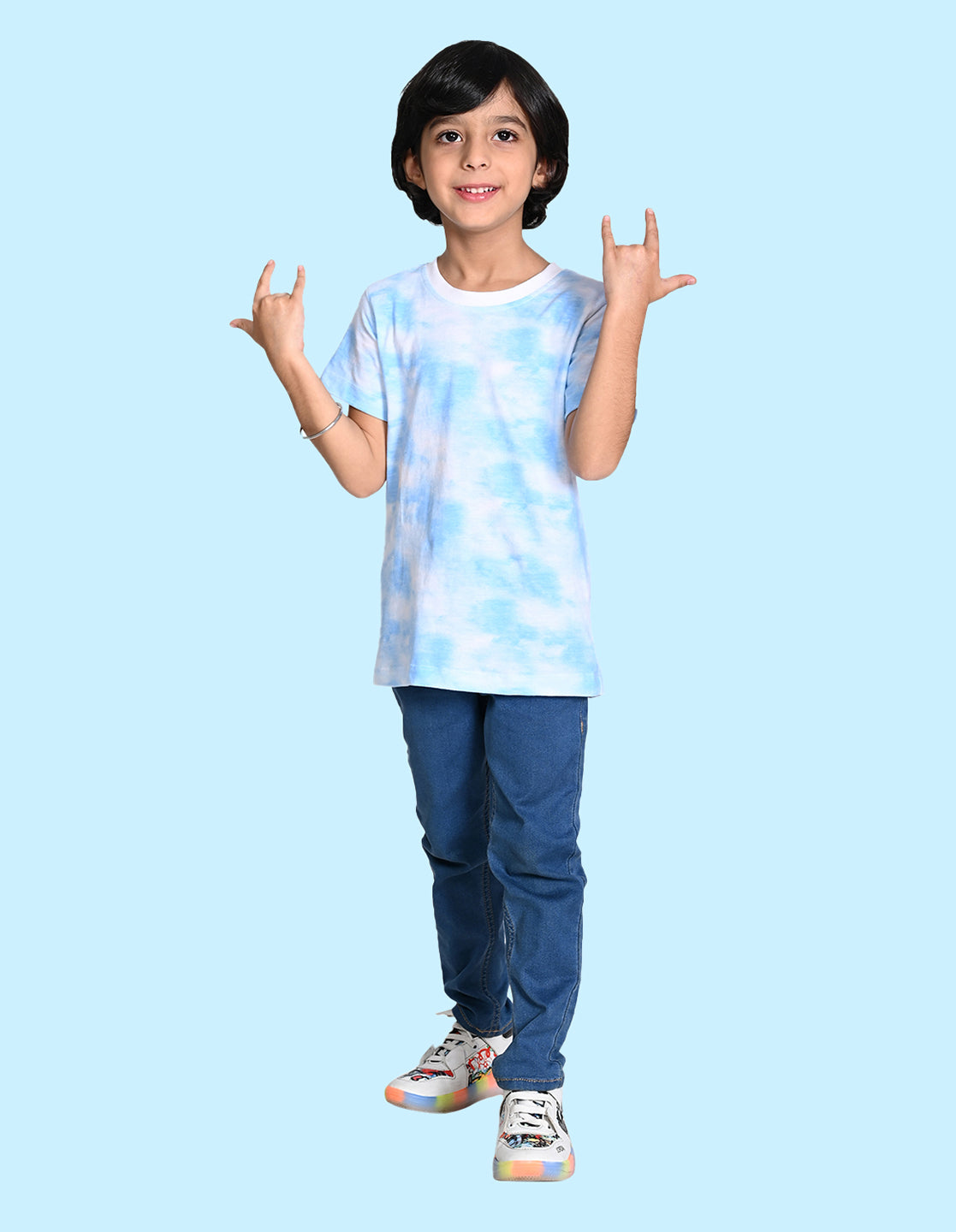 Nusyl solid cloudy blue boys tie & dye cotton rich T-shirt