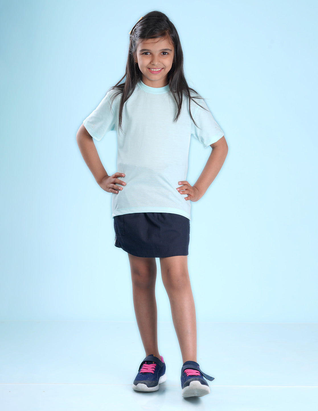 Nusyl Girls Solid Powder Blue Oversized T-shirt