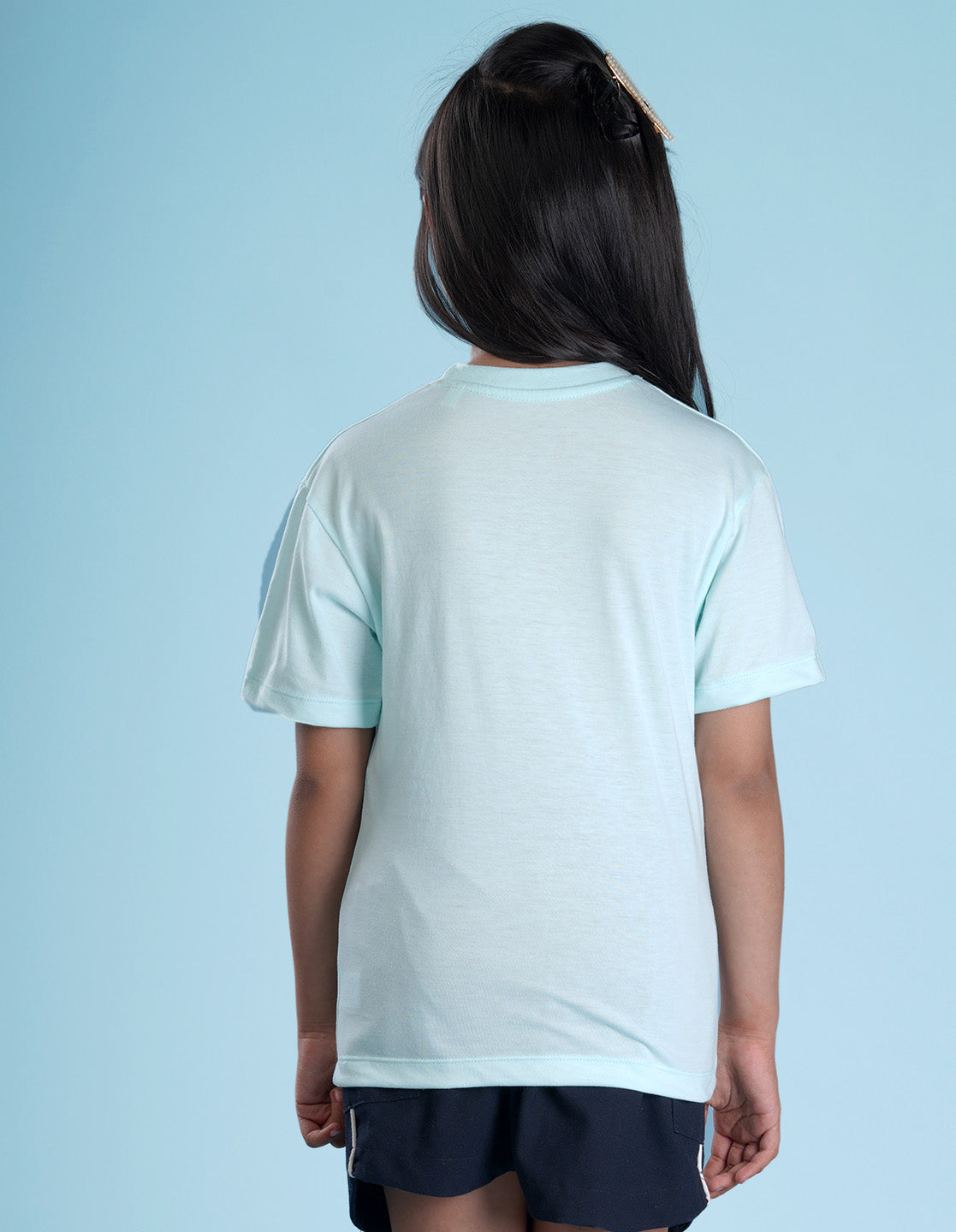 Nusyl Girls Solid Powder Blue Oversized T-shirt