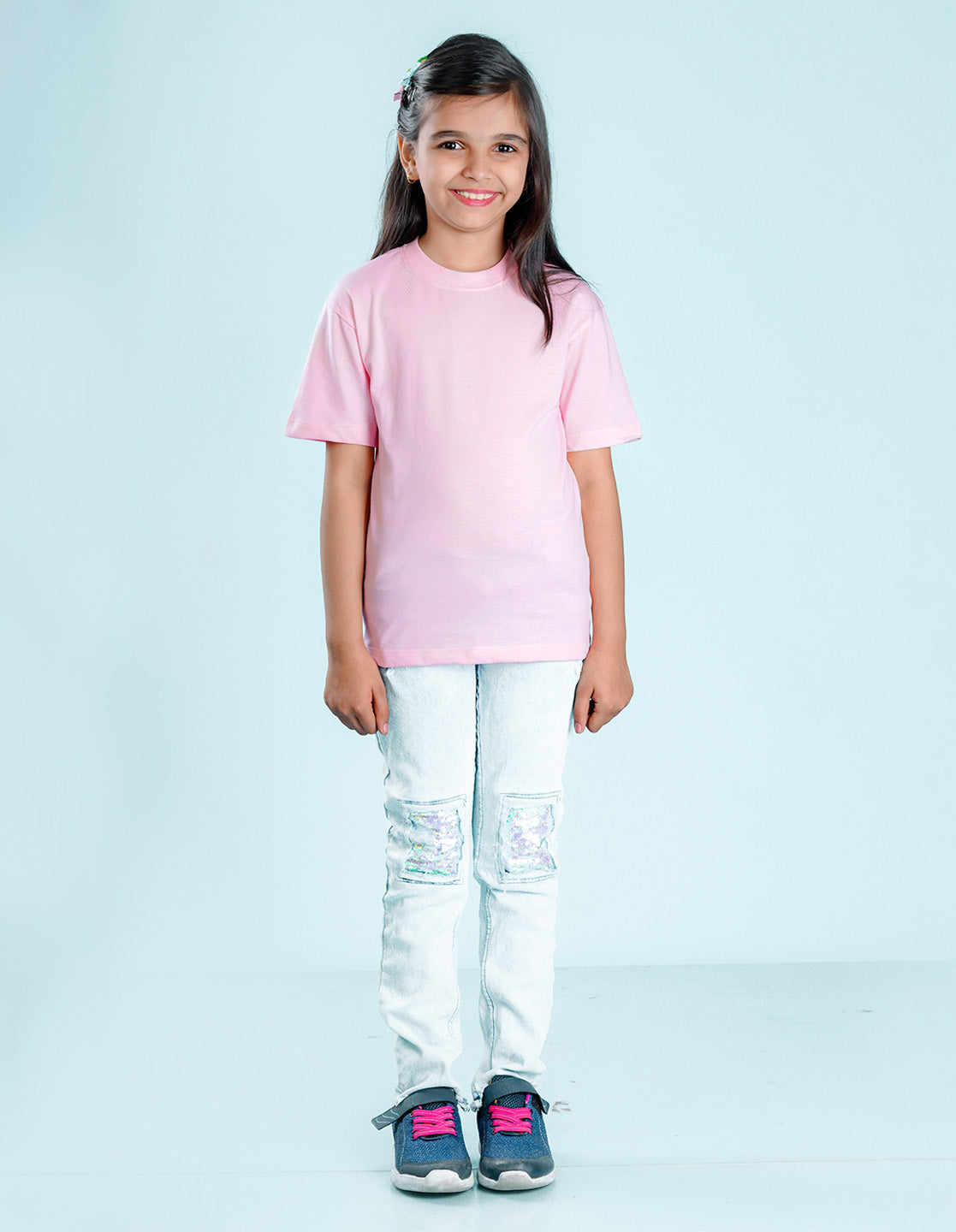 Nusyl Girls Solid Light Pink Oversized T-shirt