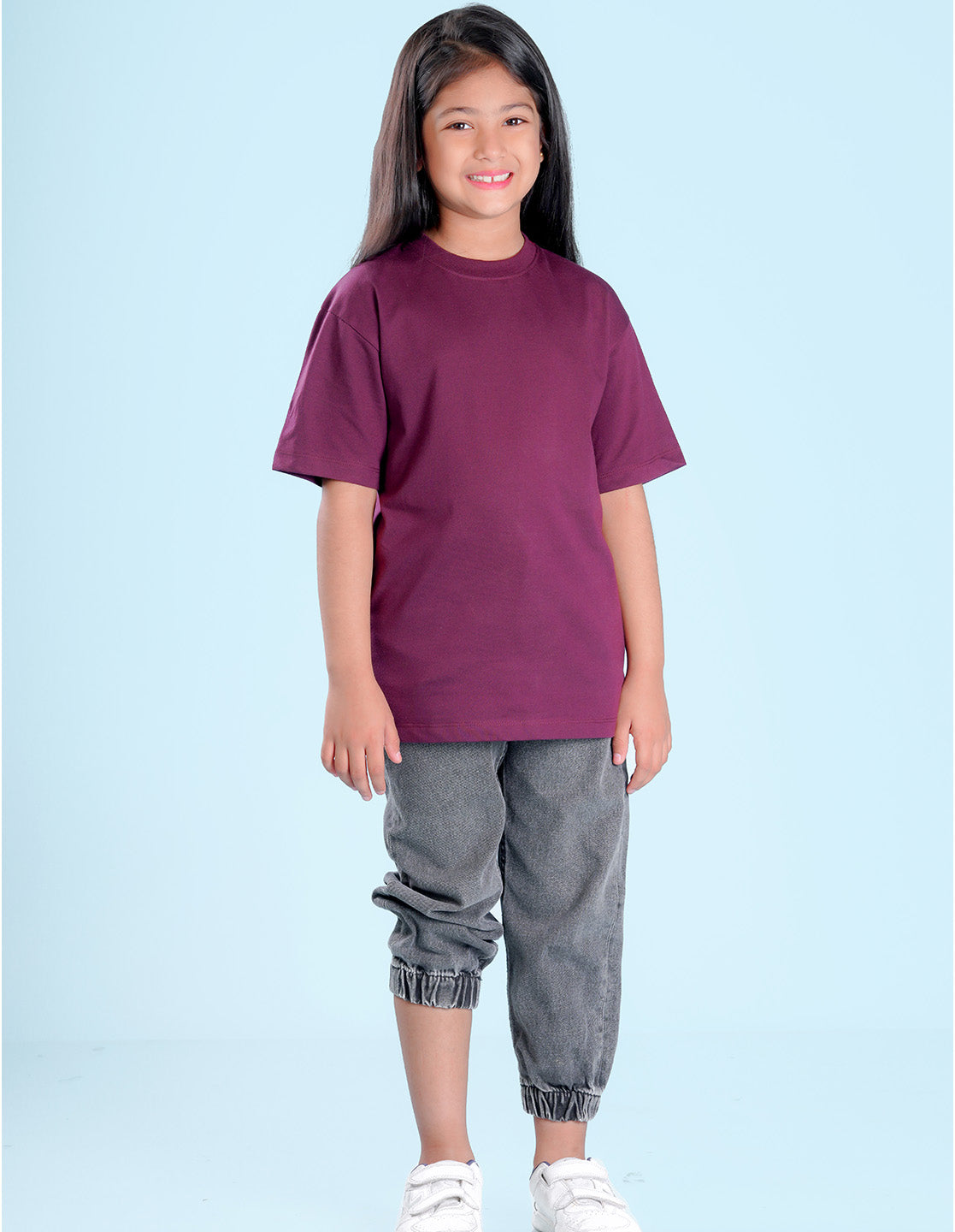 Nusyl Girls Solid Wine Oversized T-shirt