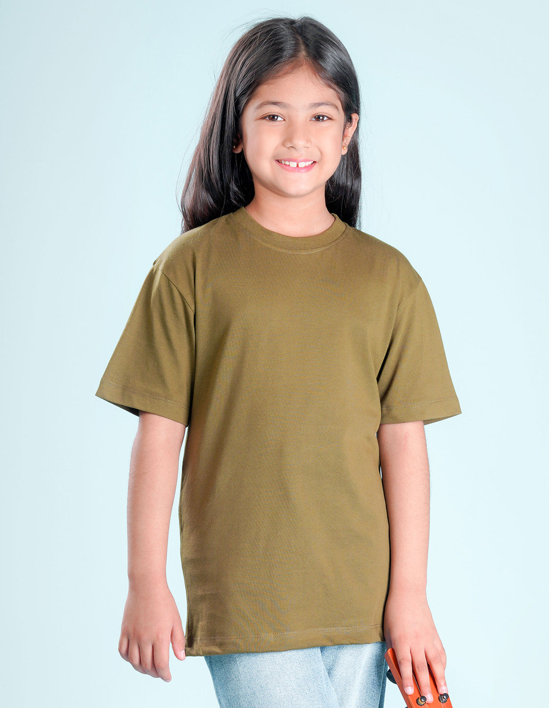 Nusyl Girls Solid Olive Oversized T-shirt