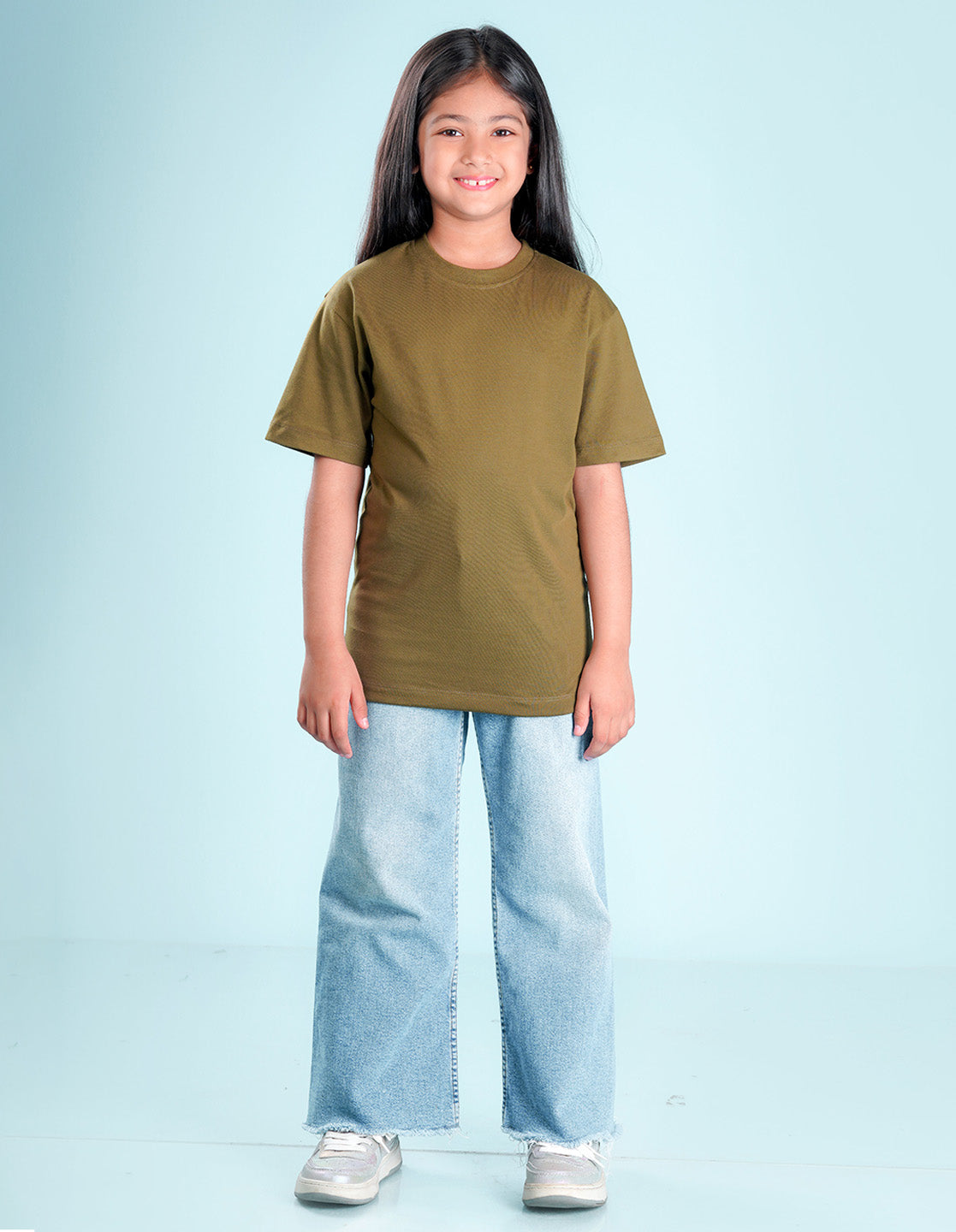 Nusyl Girls Solid Olive Oversized T-shirt