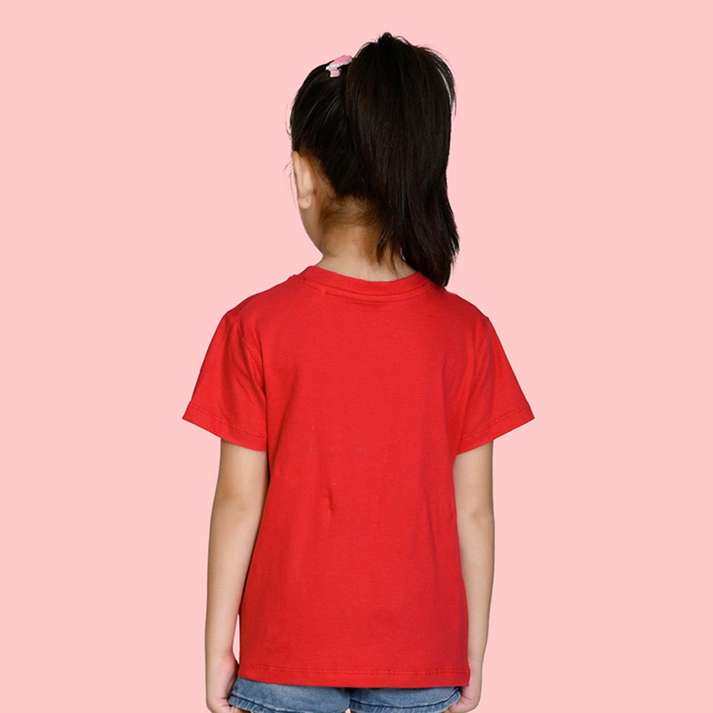 Girls Red Bio Washed Cotton Short Sleeve Solid T-shirt