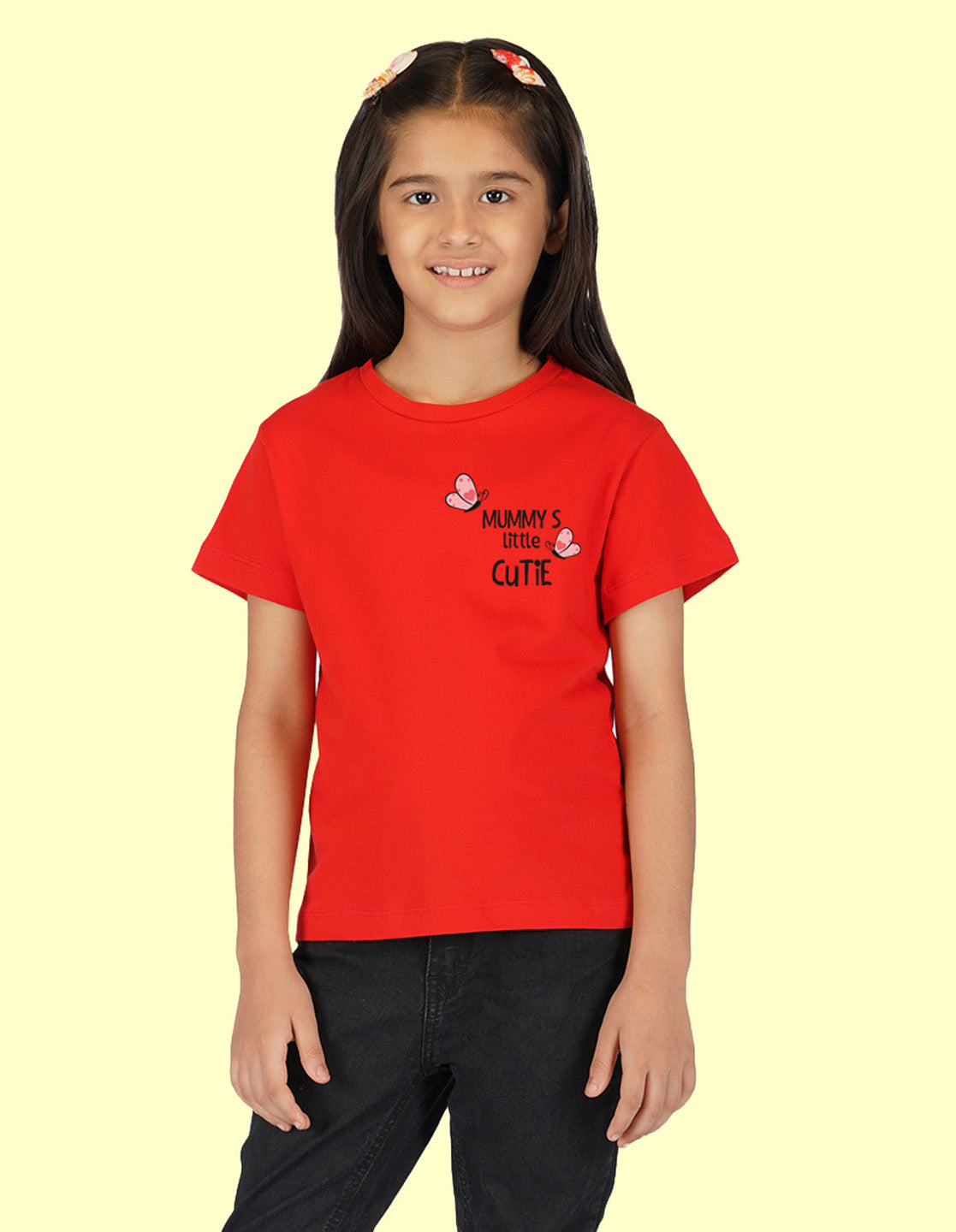 Nusyl Girls Half Sleeves Red Mummy's little cutie printed T-shirt