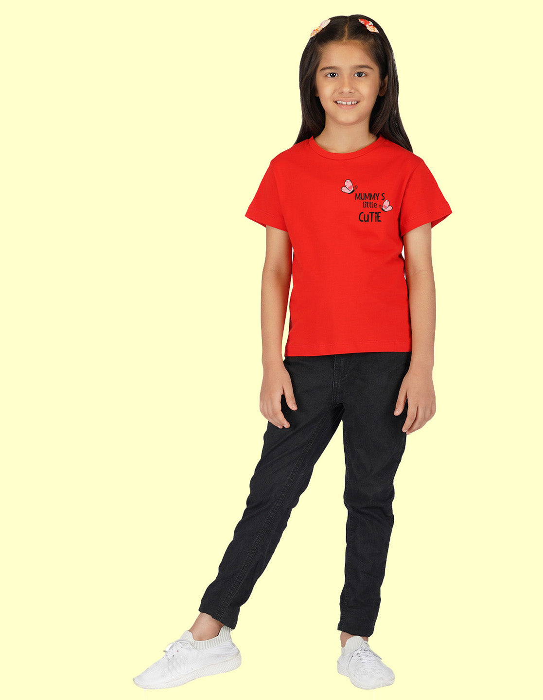 Nusyl Girls Half Sleeves Red Mummy's little cutie printed T-shirt