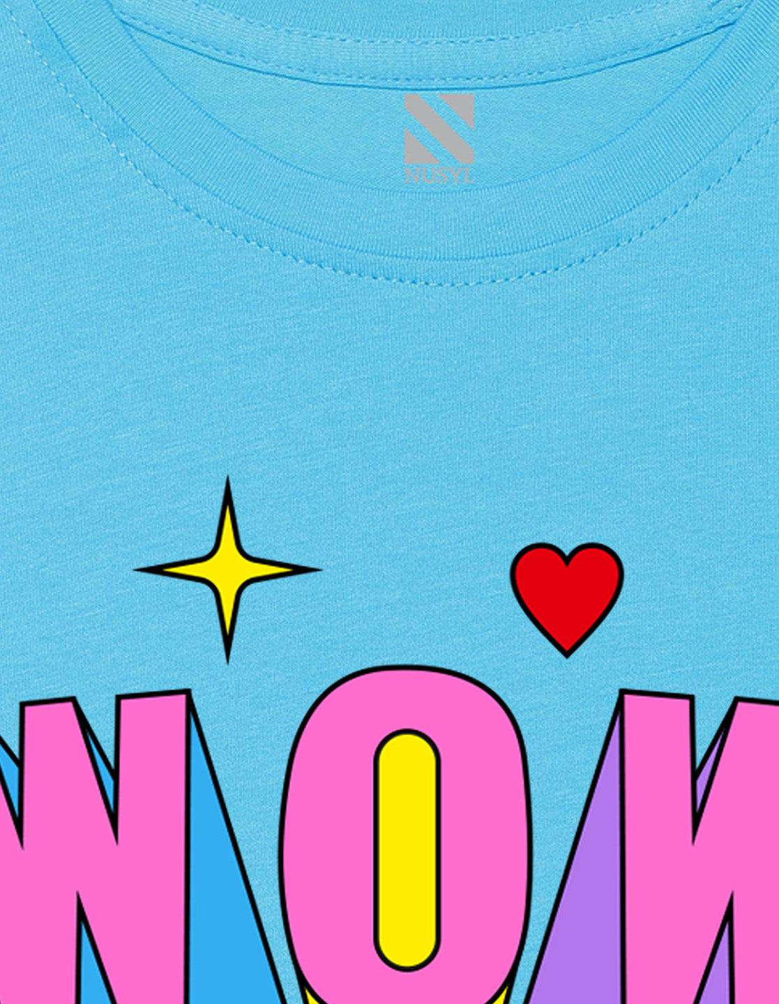 Nusyl Girls Half Sleeves Sky Blue wow printed T-shirt